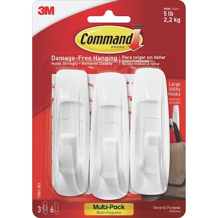Command Large White Utility Hooks Value PK3 17003-VP-3PK