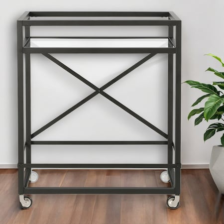Homeroots Black Steel And Glass Rolling Bar Cart 530451