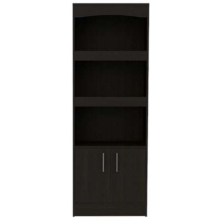 Homeroots 71" Light Gray Wood Three Tier Bookcase with Two Doors 403739