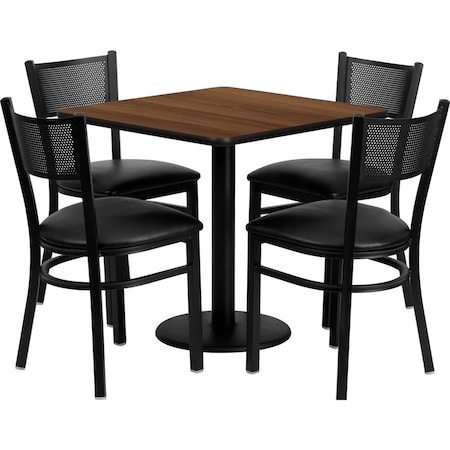 Flash Furniture Square Walnut Table, Black Seat, Square, 30", Laminate Top, Wood Grain MD-0005-GG