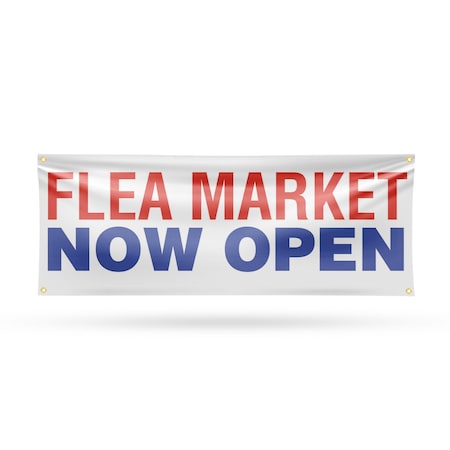 Signmission Flea Market Now Open, 18 Inch x 48 Inch, Vinyl Banner B-30635