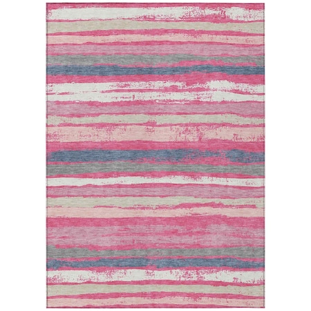 Homeroots 3' X 5' Pink Gray And Green Striped Washable Indoor Outdoor Area Rug 598914