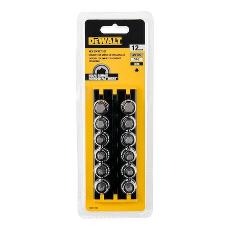 Dewalt Socket Set, 3/8 Inch Dr, SAE, MM, 12Piece DWMT17002