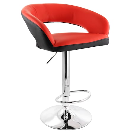 Elama Adjustable Faux Leather Open Back Bar Stool in Red and Black ELM-706-RED-BLK