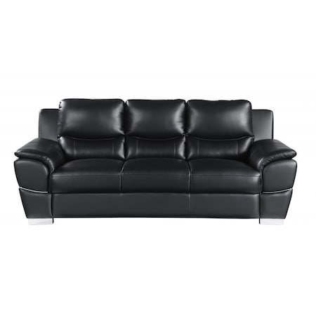 Homeroots 85" Black Leather Sofa With Silver Legs 329475