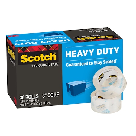 Scotch Packing Tape, 3.1 mil Thick, 1.88 in W x 54.60 yd L, 3 in Core Dia., Clear, 6 PK 3850-CS36