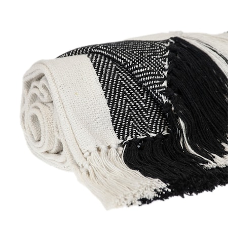 Homeroots Black and White Woven Cotton Striped Throw Blanket 478676