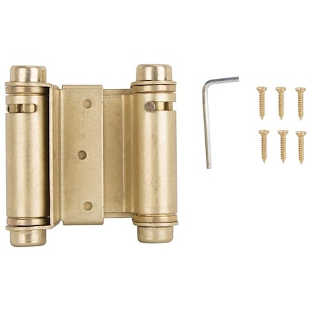 Prosource Spring Hinge, Steel, Satin Brass, Tension Pin, 180 deg Range of Motion, Screw Mounting, 12 lb LR-024-LPS