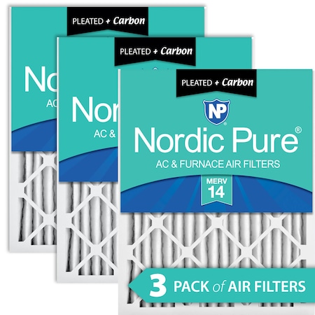 Nordic Pure 10x20x2 Plus Carbon Pleated Air Filter, High Capacity, MERV 14, 3 PK 10x20x2M14+C-3