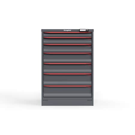 Strong Hold 7 drawer cabinet - (1x 2ft, 1x 3ft, 1x 4ft, 2x 5ft, 2x 6ft) - Red accents - E-Lock w/ Tracking S3044-PPTAS-0701DS