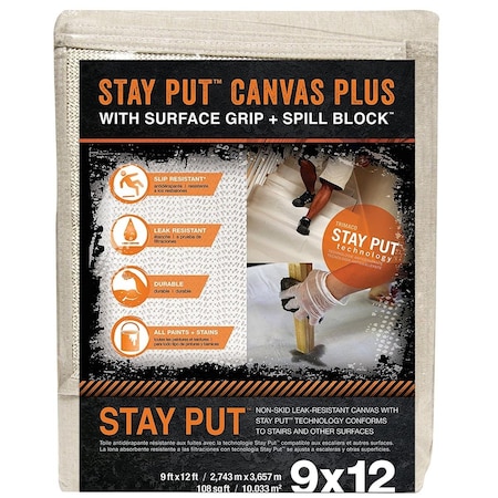 Trimaco 268809 4 x 12 ft. Stay Put Canvas with Anti Slip Barrier plus Spill Block Drop Cloth, 12PK 47034043283