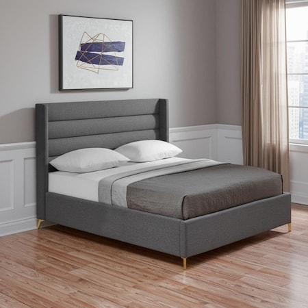 Homeroots Gray Linen Upholstered Queen Bed Frame 544819