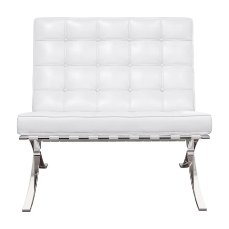 Homeroots 32" White and Silver Italian Leather Tufted Lounge Chair 520598