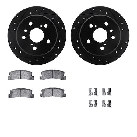 Dynamic Friction Co DFC Rotors-Drilled & Slotted-Black w/ 5000 Advanced Brake Pads Incl Hdw 8512-76056