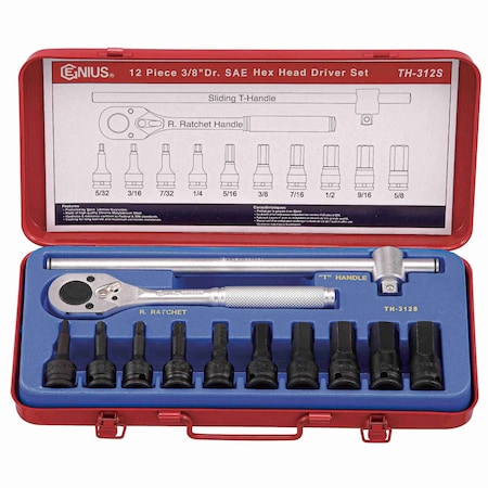 Genius Tools 12PC 3/8in Dr. SAE Hex Head Driver Set TH-312S