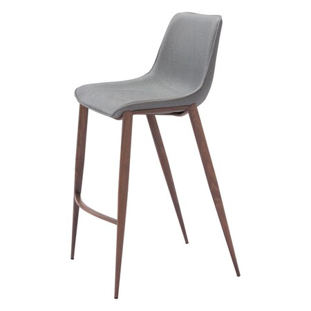 Homeroots Set of Two 30" Slate Gray and Brown Faux Leather and Steel Bar Height Bar Chairs 555681