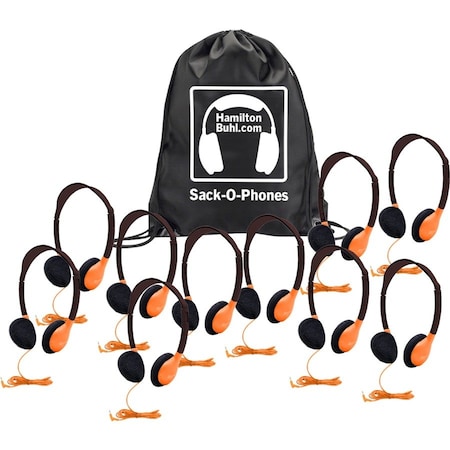 Hamiltonbuhl Sack-O-Phones, 10 Personal Headphones in a Carry Bag, Orange, 10PK SOP-HA2ORG