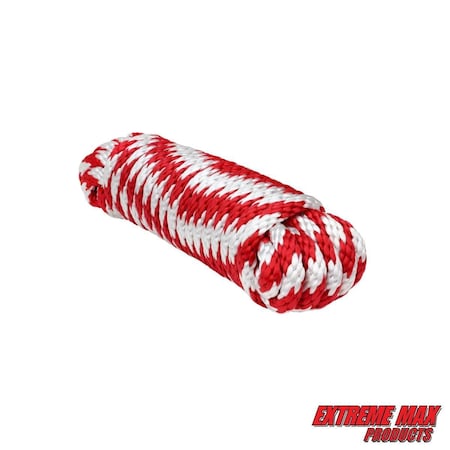 Extreme Max 3008.0175 Solid Braid MFP Utility Rope - 1/2" x 50', Red / White 3008.0175