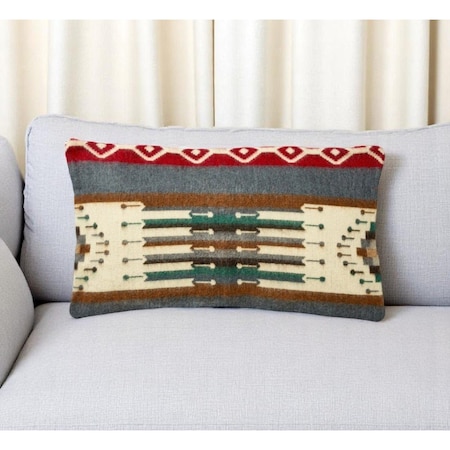 Homeroots 20" Blue And Ivory Lumbar Southwestern Throw Pillow Cover 534086