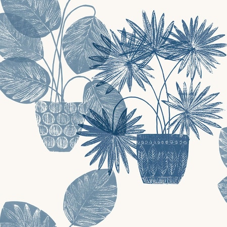 A-Street Prints Aida Blue Potted Plant Wallpaper 4014-87559