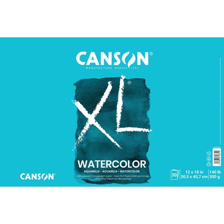 Canson XL Series Watercolor Pad, Heavyweight White Paper, Foldover Binding, 30 Sheets, 12x18 inch C100510943-03