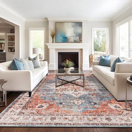 World Rug Gallery Traditional Distressed Washable Non Slip Area Rug 9 ft x 12 ft Multi WR65MULTI9X12