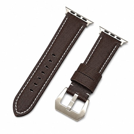 Elegani Nylon Band Compatible with Apple Watch 46mm, Brown/White, Silver/Black/Rose Gold/Yellow Gold Buckle NLPAM-BRNWHT-46