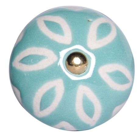 Homeroots Set of Twelve Aqua And White Geometric Ceramic Drawer Pull Knobs, 12PK 321681
