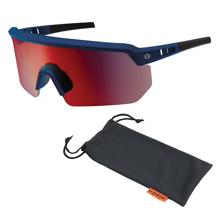 Ergodyne Matte Blue Frame High Contrast Red Mirror Lens Safety Glasses, AFAS Color Enhancing Mirror Lens AEGIR-AFAS-HCMI