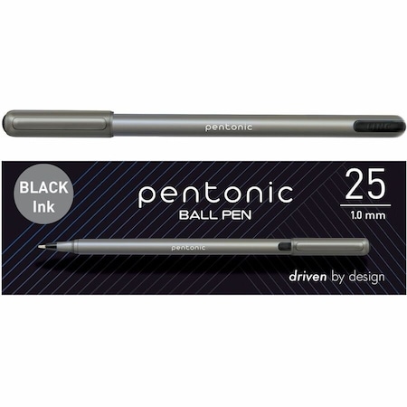 Pentonic Ballpoint Pen Set, 1 mm Pen Point, Black Ink, Nickel Silver Tip, 48PK PEN12128