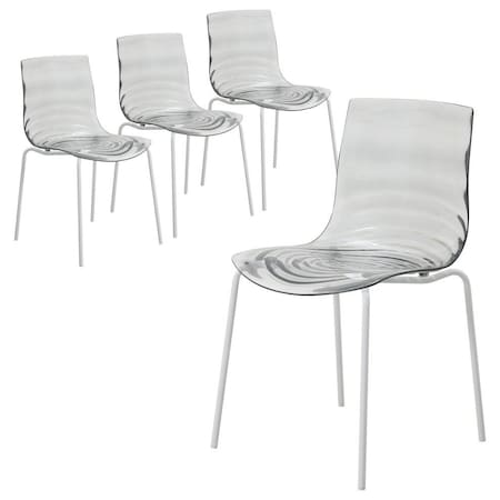 Leisuremod Astor Plastic Dining Chair with White Steel Base in Transparent Black, 4PK ACW-20TBL4