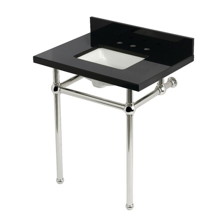 Kingston Brass 30" Black Granite Console Sink with Brass Legs, 8-Inch, 3-Hole, Black Granite/Polished Nickel KVPK30KBSQ6