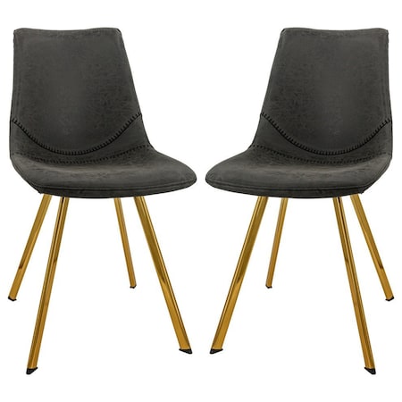 Leisuremod Markley Modern Leather Dining Chair with Gold Legs, Charcoal Black, 2PK MCG18BL2
