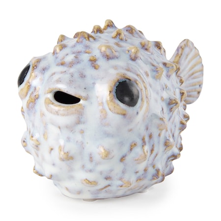 Homeroots Petite Off White Puffer Fish Sculpture 392486