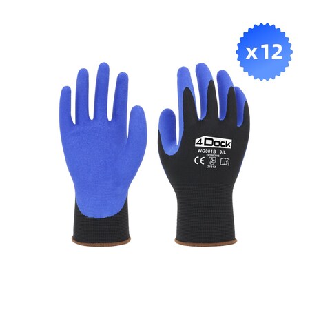 4Dock Foam Latex Coated Glove, Blue/Green, M 12 PK WG001-M