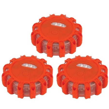 Perform Tool Safety Flare Red LED Road Flares; With Magnetic Back; Set Of 3; With Swivel Hook And Mesh Storage W2383
