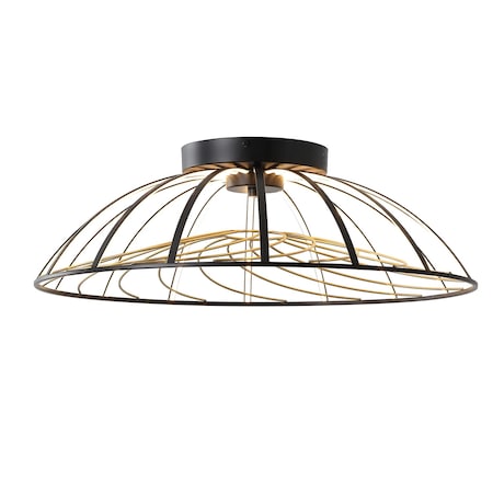 Jonathan Y Ambros 23.5" Modern Industrial Metal Dimmable Stripe Half-Cage Integrated LED Flush Mount, Black/Gold JYL7148A