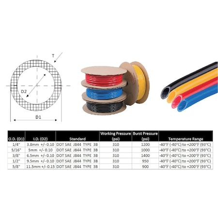 Mytee Products (2 Pack) Air Line 1/4in OD x 100ft Yellow SAE J844 Nylon Air Brake Tubing DOT A..., 2PK MP-ABT-1924-07-T100x2