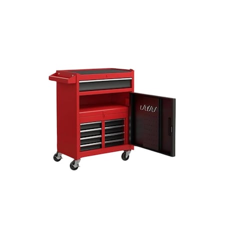 Homeroots Set of Two Red Multi-Tier Steel Rolling Cabinet With Lid, 2PK 714586