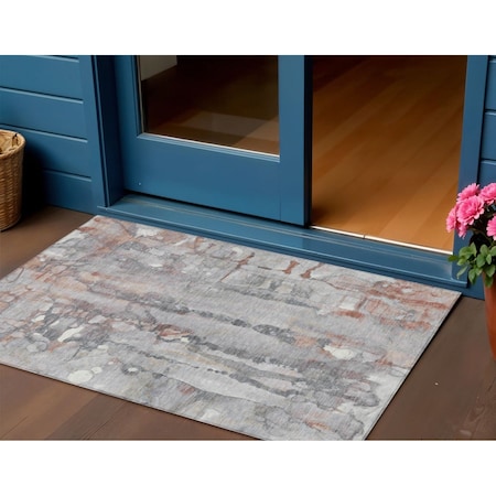 Homeroots 3' X 5' Copper And Gray Abstract Washable Indoor Outdoor Area Rug 632113