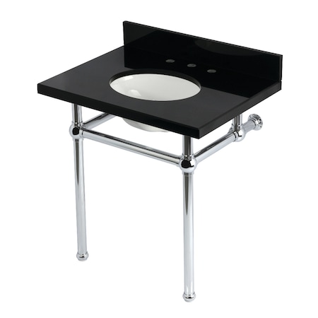 Kingston Brass 30" Black Granite Console Sink with Brass Legs, 8-Inch, 3-Hole, Black Granite/Polished Chrome KVPK3030KB1