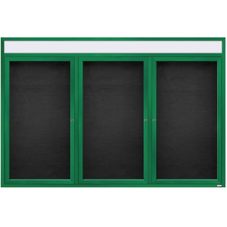 Aarco Enclosed Letter Board Directory w/ Powder Coated Green Al Frame and Header, 48''Hx72''W, 3 Doors ADC4872-3HG