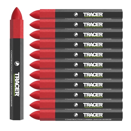 Tracer Construction Lumber Crayon Markers, Red, 12PK ACM2