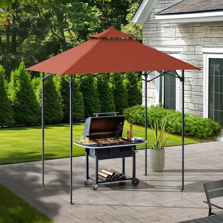 Sunjoy 8ft x 5ft Double Roof Red Pop up Grill Gazebo with Portable Bag and Removable Remote Control Light A103006112