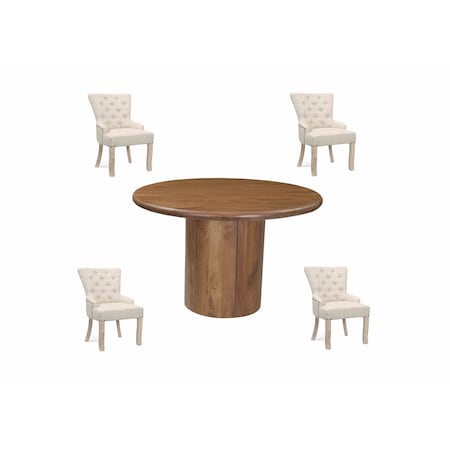 Homeroots Five Piece Brown Round Solid Wood Dining Set with Four Chairs 644502