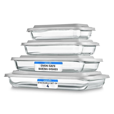 Serenelife 8-Piece Glass Baking Dish with Lids Set, White SL4PBK22