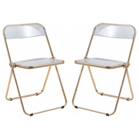 Leisuremod Lawrence Acrylic Folding Chair with Gold Metal Frame, Clear, 2PK LFG19CL2
