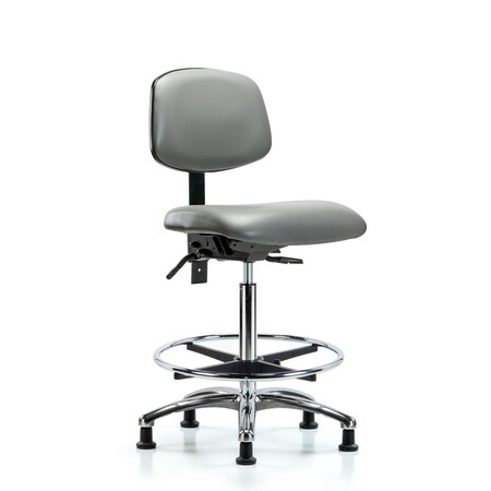 Blue Ridge Ergonomics Vinyl Chair Chrome, High Bench, Foot Ring, Casters, Sterling BR-VHBCH-CR-T0-A0-CF-RG-8840