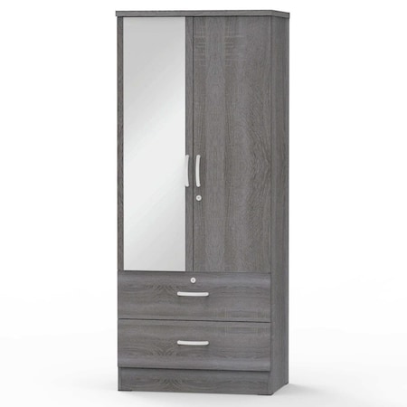 Latestluxury Grace Armoire Wardrobe Cabinet with Mirror & Drawers, Gray LA3357672