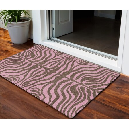 Homeroots 3' X 5' Brown And Pink Animal Print Washable Indoor Outdoor Area Rug 600666